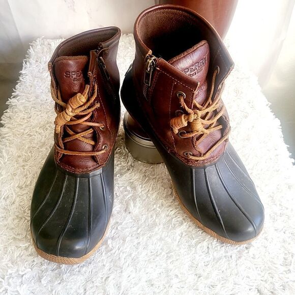 Sperry leather trim duck boots hunter green and brown - Picture 2 of 6